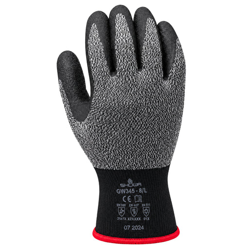 SHOWA GW345 Handschuh in Grau/Schwarz mit rotem Abschluss, einzelne Handrückenansicht