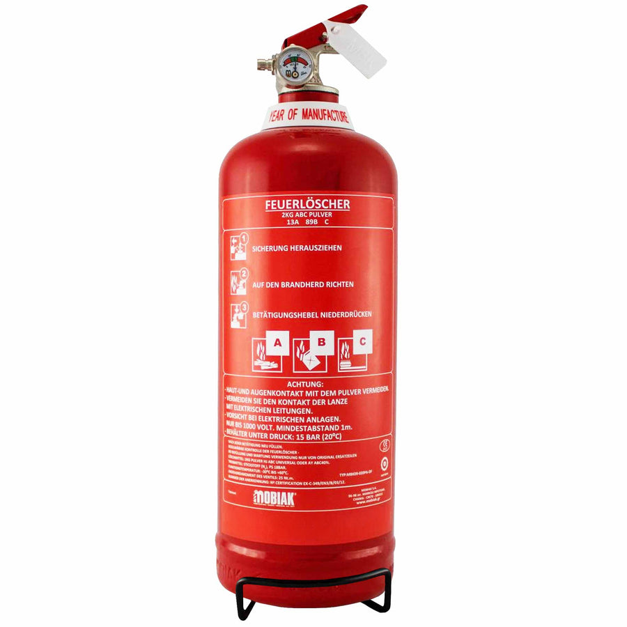 2 kg ABC Pulver-Feuerlöscher | Dauerdruck | frostsicher -30°C | DE, FR, IT | Mobiak