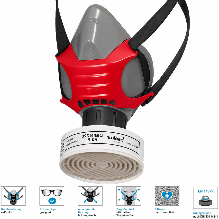 Halbmaske Polimask ALFA | Silikon | DIN EN 148-1 Rundgewinde | anatomisch geformt | Ekastu Safety