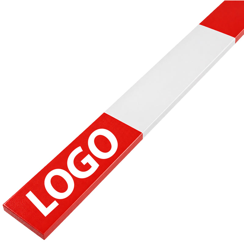 Absperrlatten mit Logo | 300 - 500 cm | R2-Reflektoren | Kiefernholz | mit Krallfix
