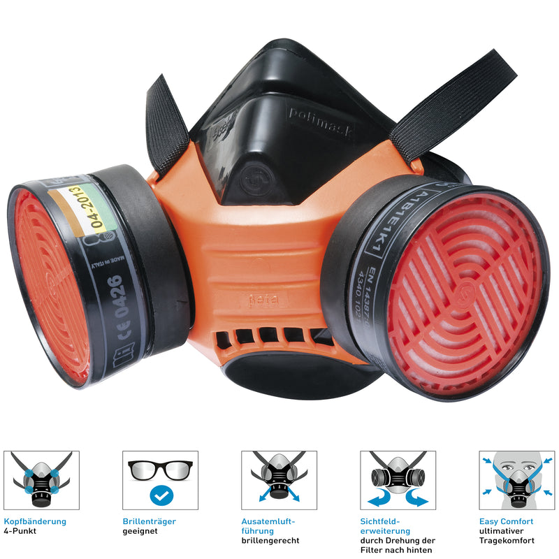 Halbmaske Polimask BETA | Rundgewinde | Doppelfilter | DIN EN 140 | Ekastu Safety
