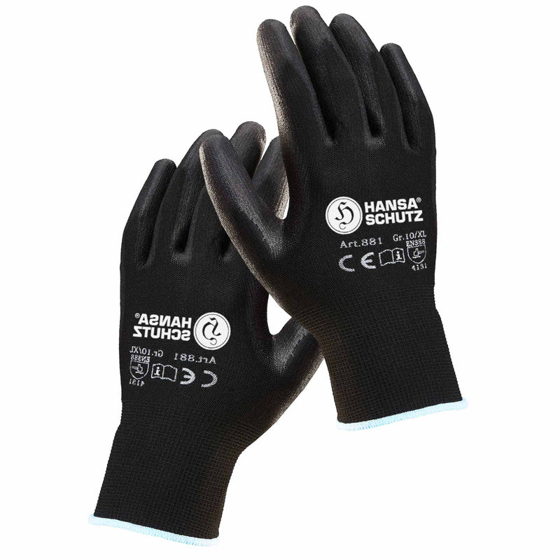 Arbeitshandschuhe Comfort | Nylon-Feinstrick | PU-Beschichtung | atumungsaktiv | Schwarz