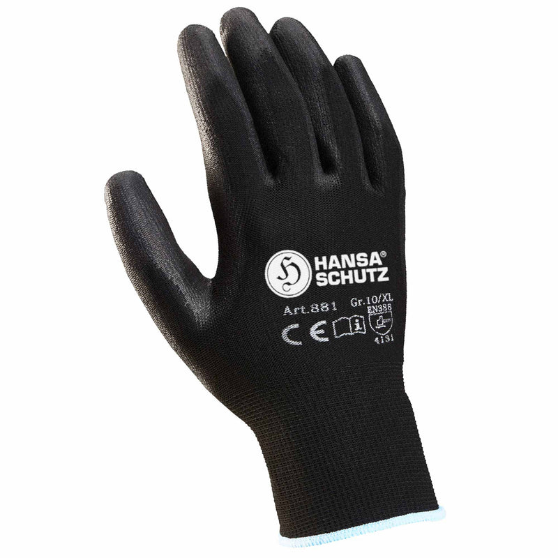 Arbeitshandschuhe Comfort | Nylon-Feinstrick | PU-Beschichtung | atumungsaktiv | Schwarz