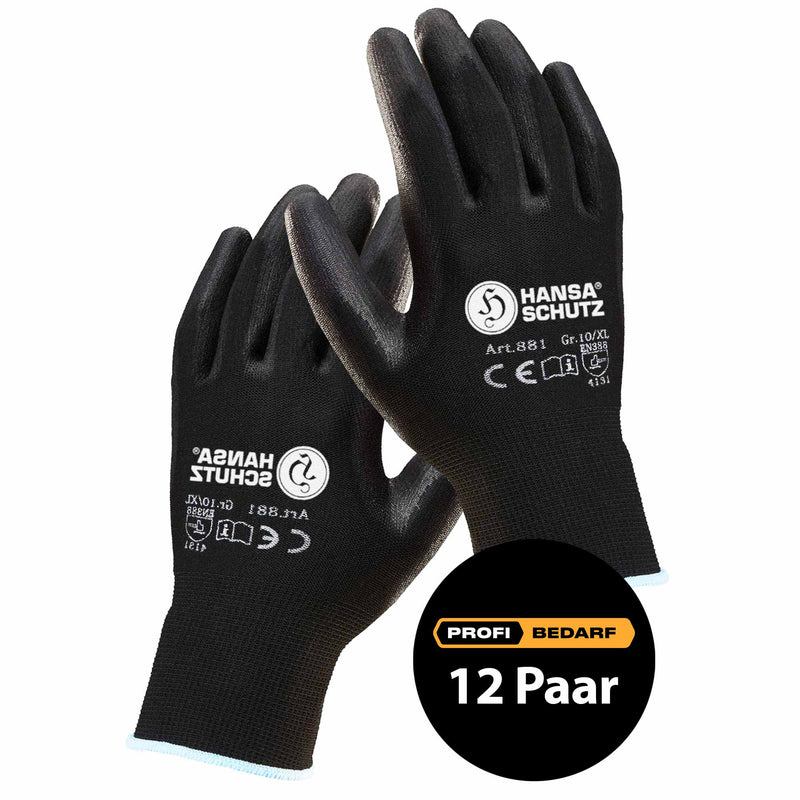 Arbeitshandschuhe Comfort | Nylon-Feinstrick | PU-Beschichtung | atumungsaktiv | Schwarz