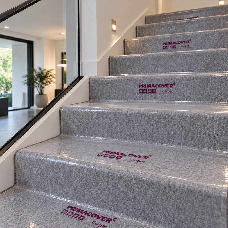 Teppich-Schutzfolie selbstklebend | 50 μm | 100 m | flüssigkeitsdicht | transparent | für Böden & Treppen