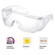 Schutzbrille Clarello | transparent | UV-Schutz | kratzfest | DIN EN 166 1 FT | Ekastu Safety