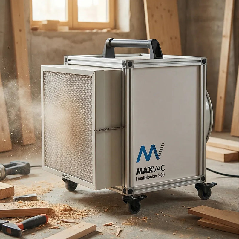 Industrie-Luftreiniger | 900 m³/h | HEPA H14 & Aktivkohle | 240 W | optional mit Schlauch | Maxvac DB900