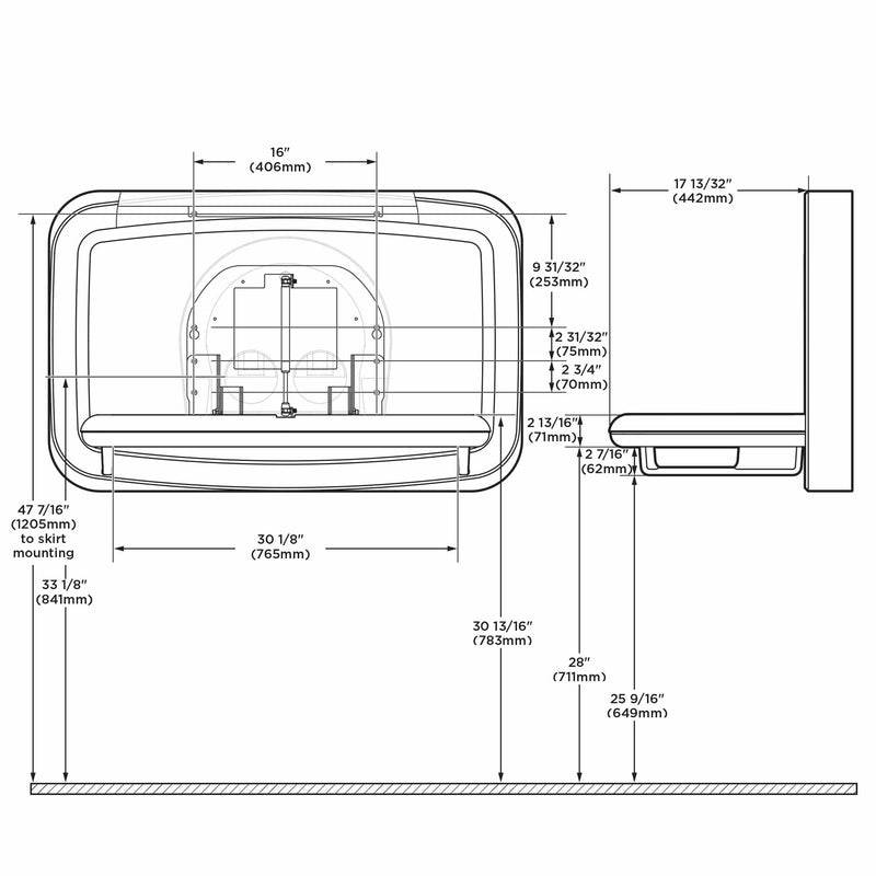 Wickeltisch Premium Edelstahl horizontal | klappbar | für Wandmontage | Koala Kare