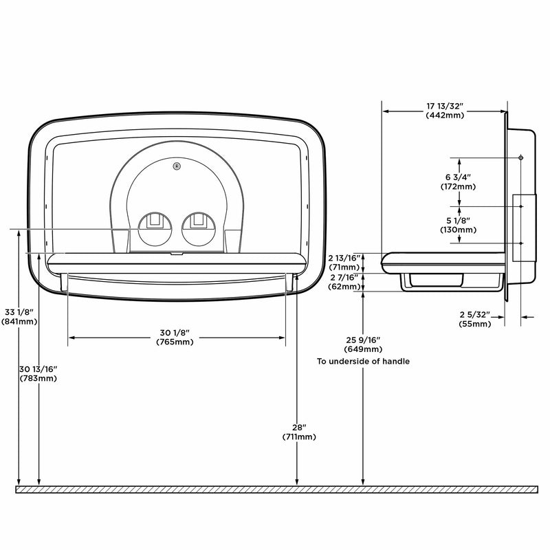 Wickeltisch Premium Edelstahl horizontal | klappbar | für Wandeinbau | Koala Kare