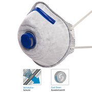 FFP2/V Aktivkohle-Atemschutzmaske Mandil | für Gase & Gerüche | Cool Down+ Ventil | Ekastu Safety