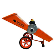 Forest Master FM4DDE-MUL Elektro-Gartenmulcher, Seitenansicht mit geneigtem Einfülltrichter