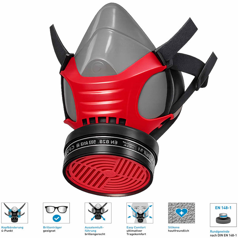 Halbmaske Polimask GAMMA | Silikon | 95 mm Rundgewinde | anatomisch geformt | Ekastu Safety