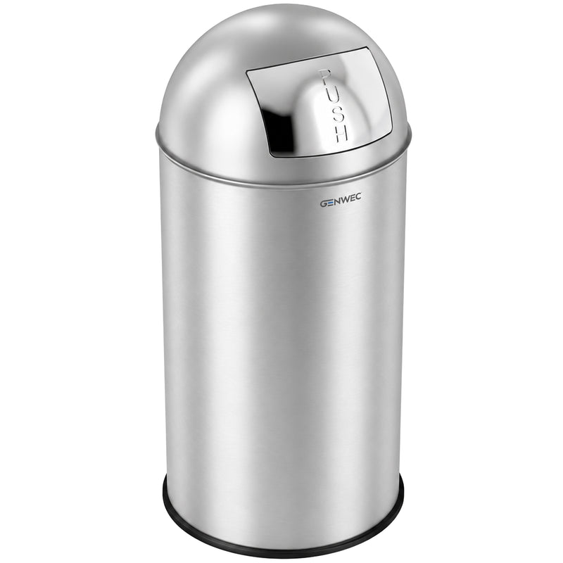 Abfalleimer Edelstahl Rund | 40 Liter | Ø 350 mm | mit Druckdeckel & Gummifuss | bodenstehend | GENWEC