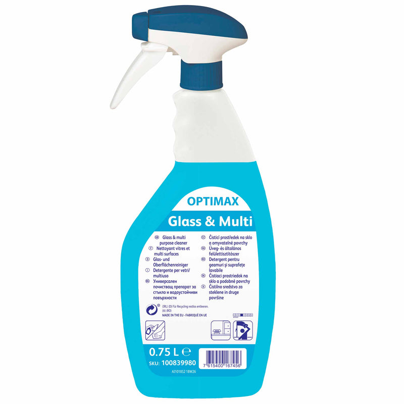 Optimax Glas & Multi Glas- & Oberflächenreiniger | 0.75 Liter | Citrusduft | gebrauchsfertig | Diversey Optimax