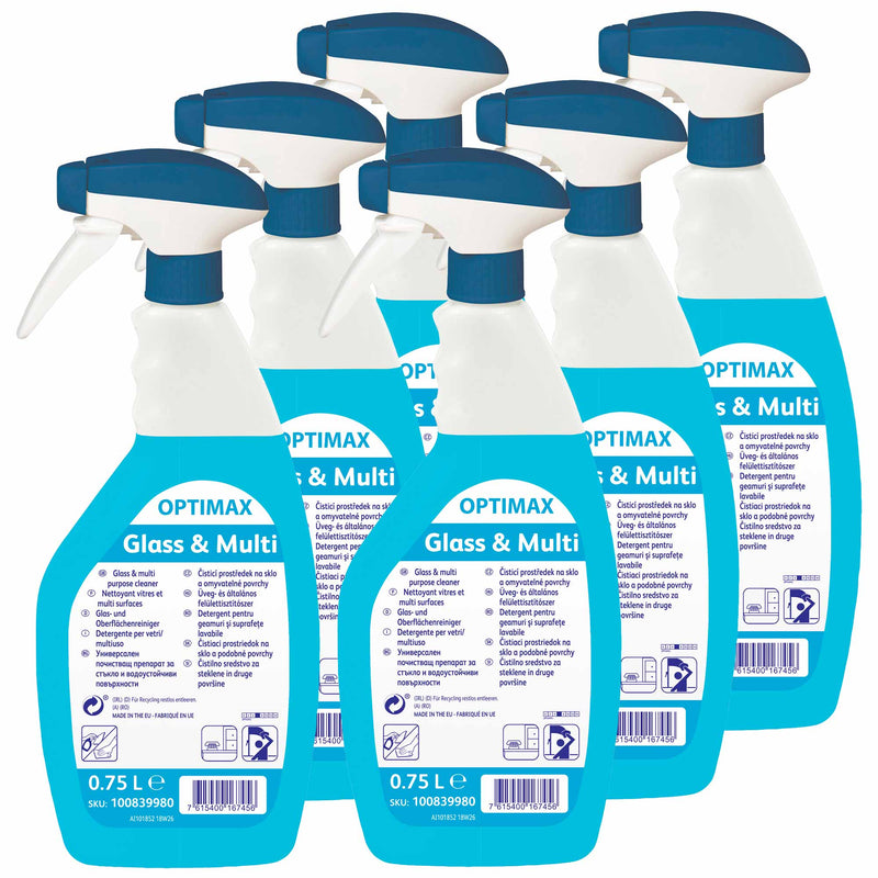Optimax Glas & Multi Glas- & Oberflächenreiniger | 0.75 Liter | Citrusduft | gebrauchsfertig | Diversey Optimax