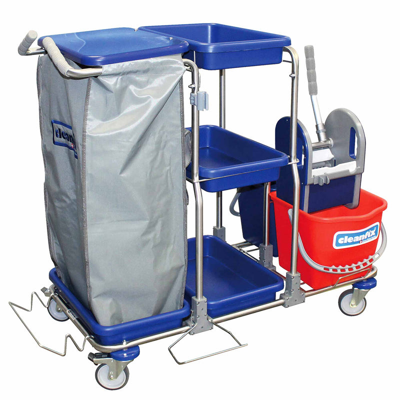 Reinigungswagen | 2 x 15 L | mit Schalen | Abfalleinheit | Mopp-Presse | Cleanfix