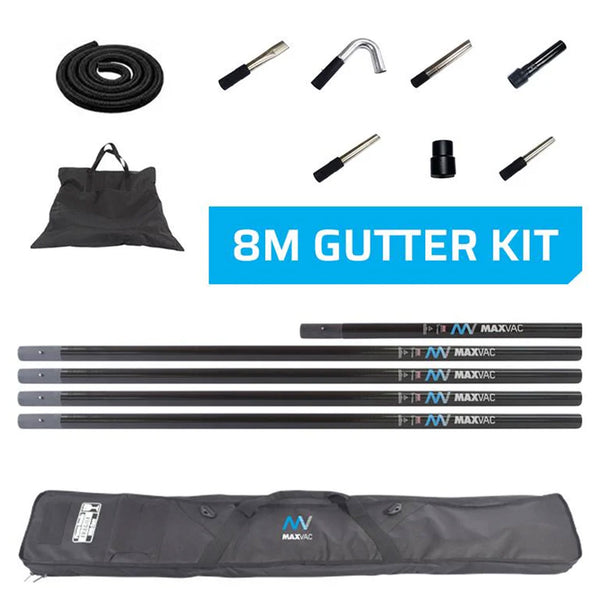 8 m Dachrinnen-Reinigungs-Set | 3K-Kohlefaser-Saugrohre | für grosse Höhen | Maxvac EasyReach