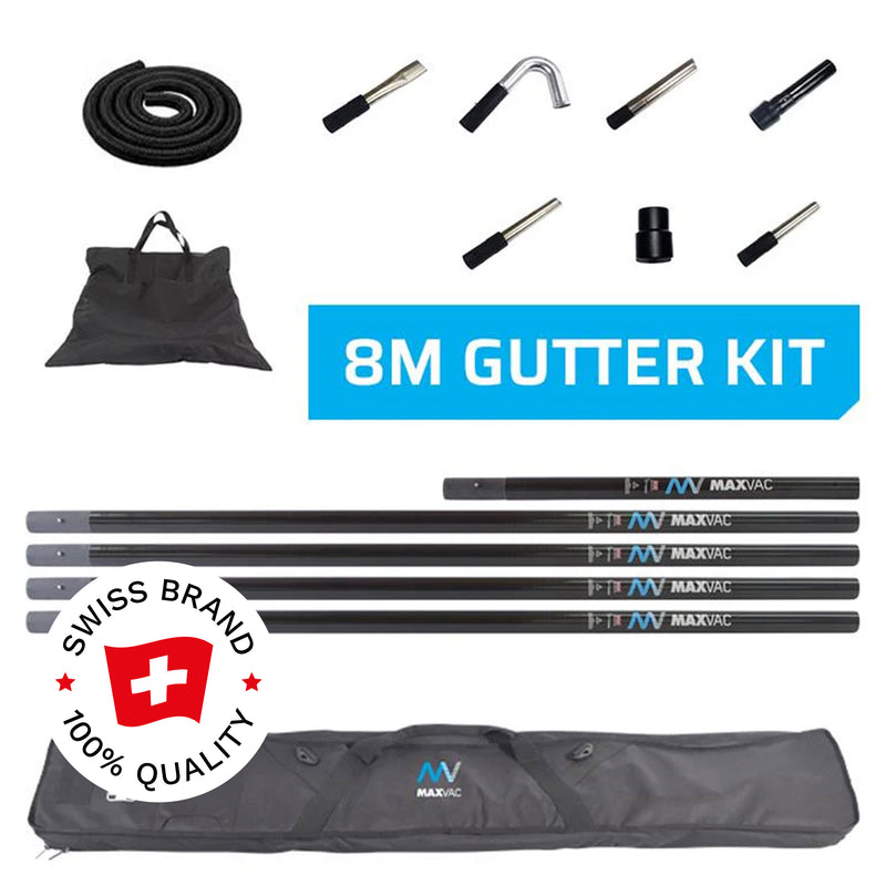 8 m Dachrinnen-Reinigungs-Set | 3K-Kohlefaser-Saugrohre | für grosse Höhen | Maxvac EasyReach