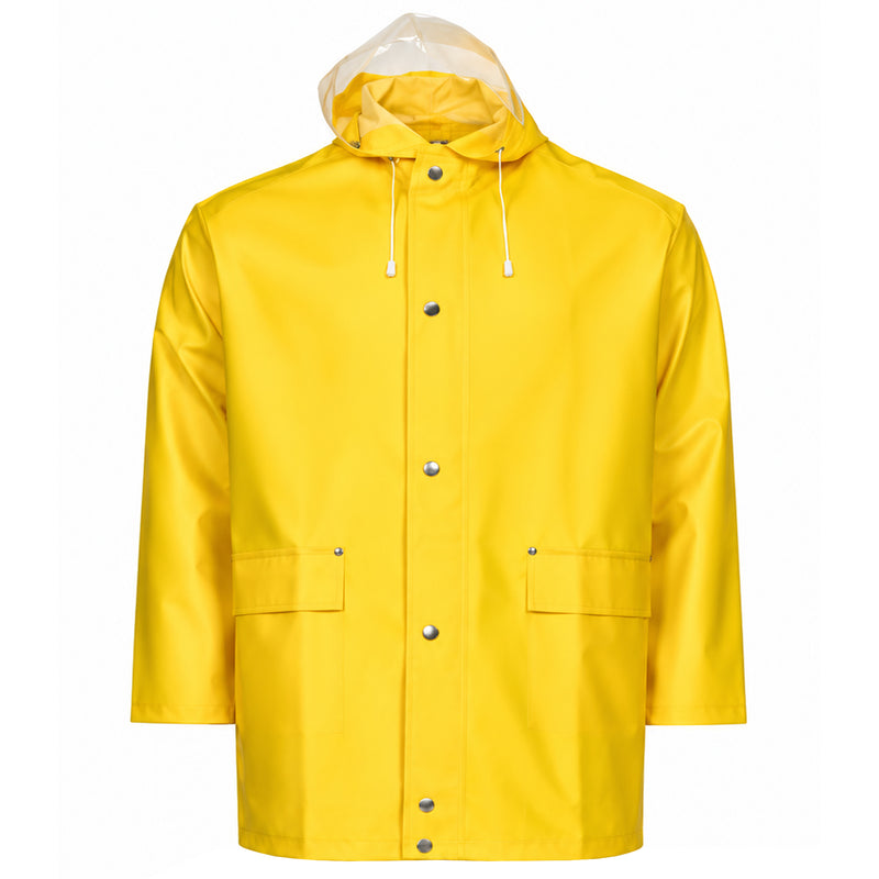 Regenkombi PVC/Polyester | Kapuze, Jackentaschen, Metertasche | wind- & wasserdicht | Gummizug | EN 343 Klasse 3/1