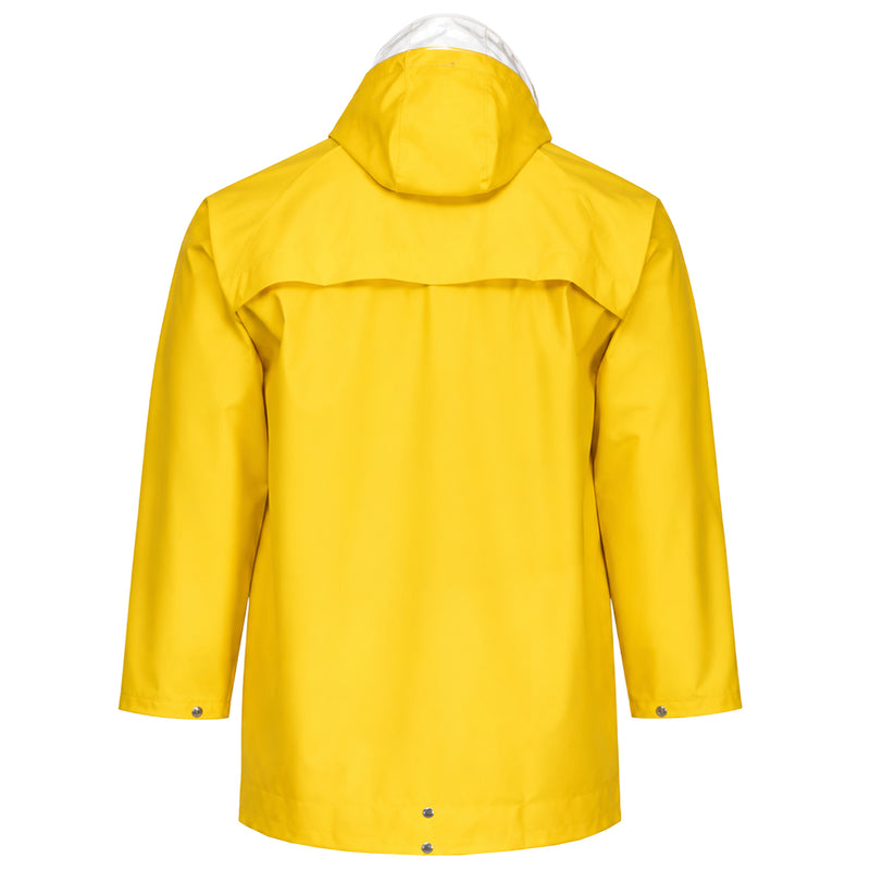 Regenkombi PVC/Polyester | Kapuze, Jackentaschen, Metertasche | wind- & wasserdicht | Gummizug | EN 343 Klasse 3/1
