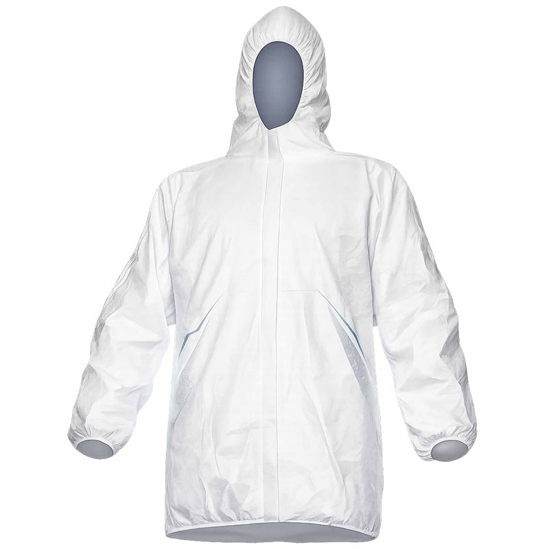 Schutzjacke Tyvek® 500 PP33 | mit Kapuze & Reissverschluss | antibaktieriell | Chemikalienschutz Typ 6-B | Kat III | antistatisch