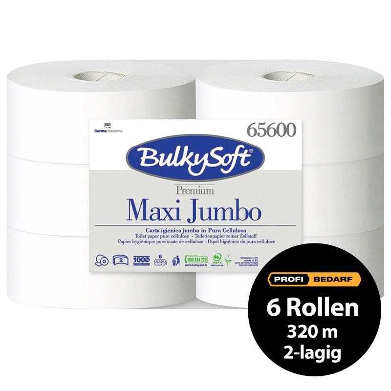 Toilettenpapier Jumborollen | 320 m | 2-lagig | schnell auflösend | 100% Zellstoff | BulkySoft® Premium