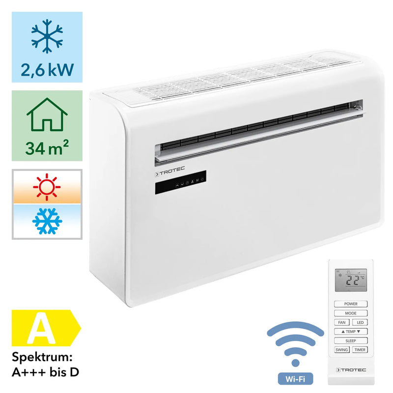 Wand-Klimaanlage | mit Wifi & Heizfunktion | 16 - 30 °C  | 3-stufig | 85 m³ | Trotec PAC-W 2650 SH