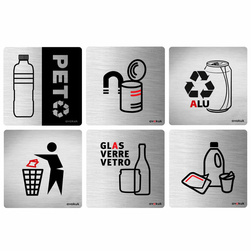 Chromstahl Plaketten für Recycling Sammelbehälter