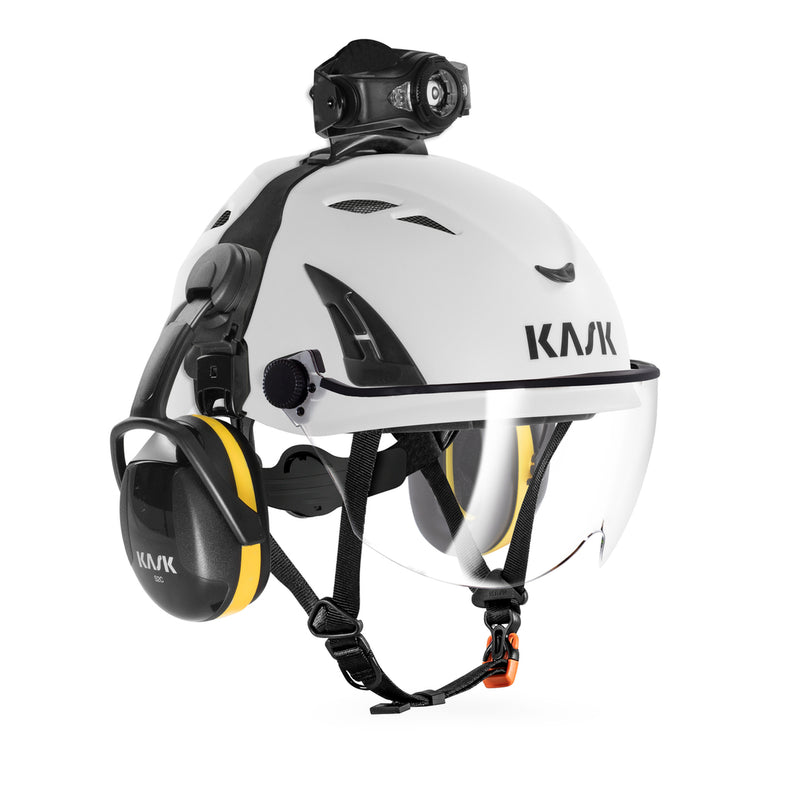 KASK Stirnlampe mit Visier und Kapselgehörschutz, Montagebeispiel