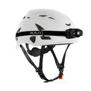 KASK KL-1 Stirnlampe mit umlaufendem Kopfband am Schutzhelm, Montagebeispiel