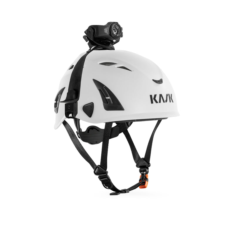 KASK KL-3 Stirnlampe mit Überkopfband am Schutzhelm, Montagebeispiel