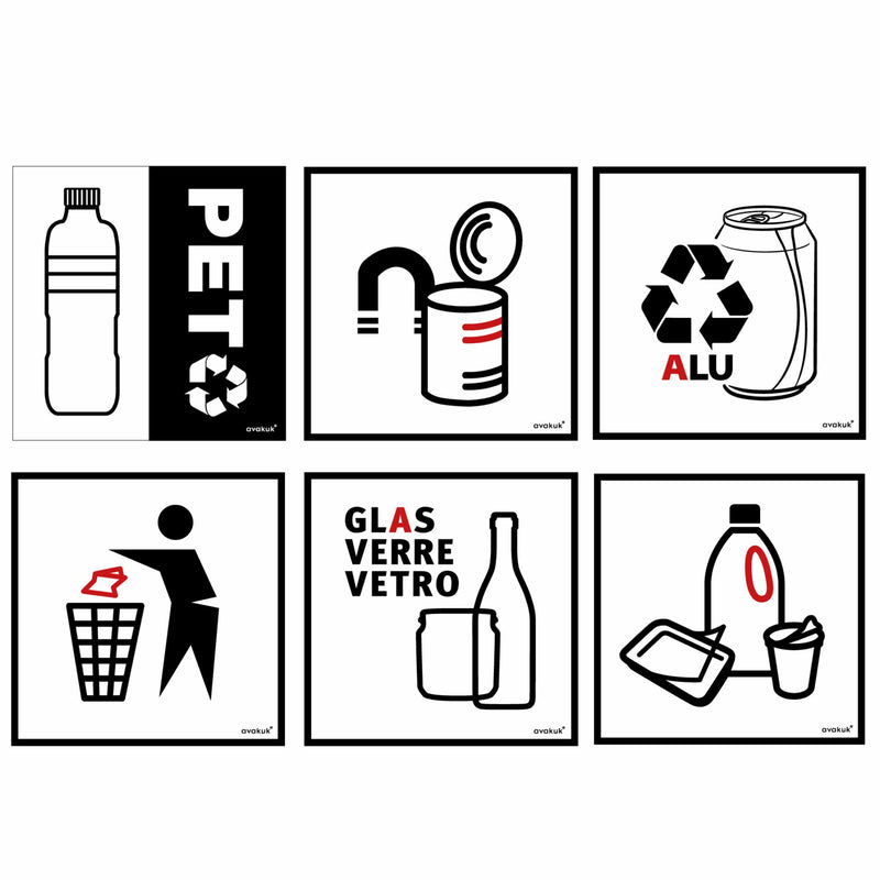 Aufkleber für Recycling Sammelbehälter | 10,5 x 10,5 cm