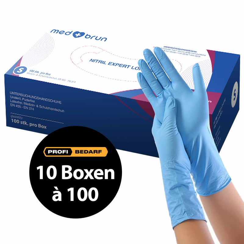 Nitril Einweghandschuhe | extra lang | Blau | Medbrun Expert