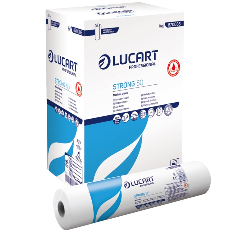 Ärzterollen 50 m x 50 cm | antibakteriell behandelt | 2-lagig | 100% Zellstoff | PEFC-zertifiziert | Lucart Strong 50