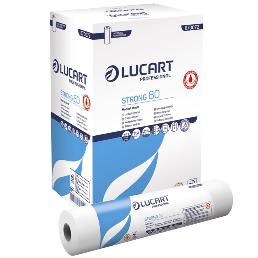 Ärzterollen 80 m x 59 cm | antibakteriell behandelt | 2-lagig | 100% Zellstoff | PEFC-zertifiziert | Lucart Strong 80