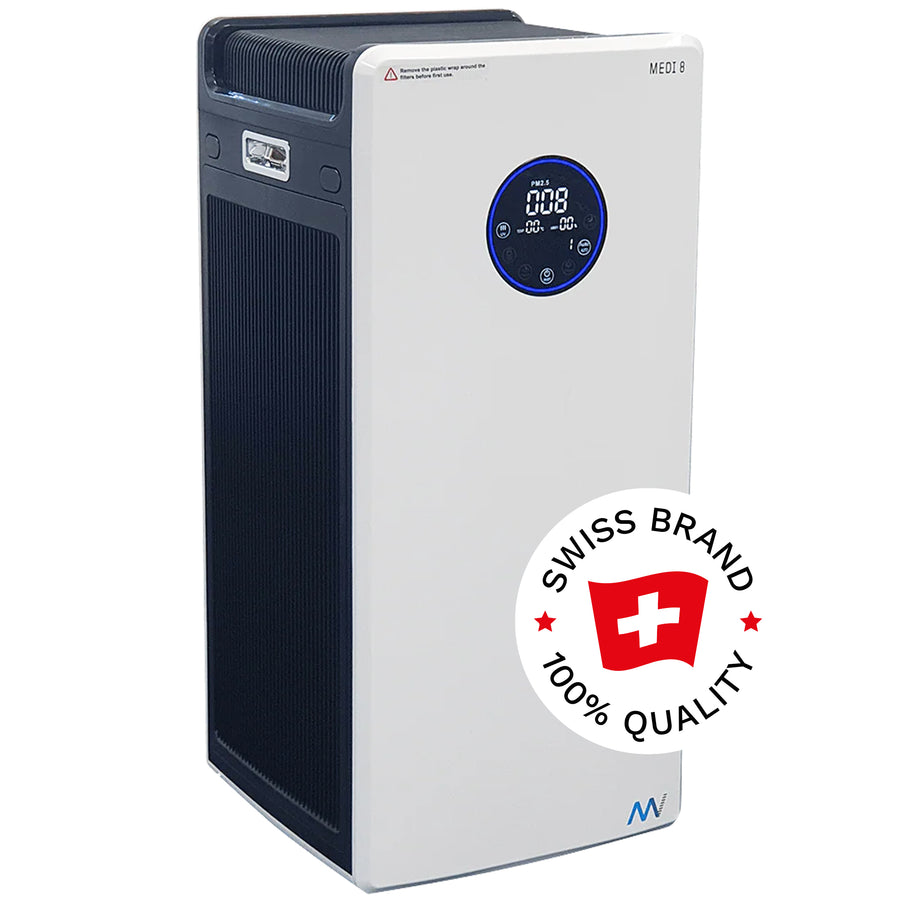 Luftreiniger MEDI 8 | für Viren, Bakterien, Pollen, Staub | 130 - 800 m³/h | HEPA-13 & UV-C | Maxvac