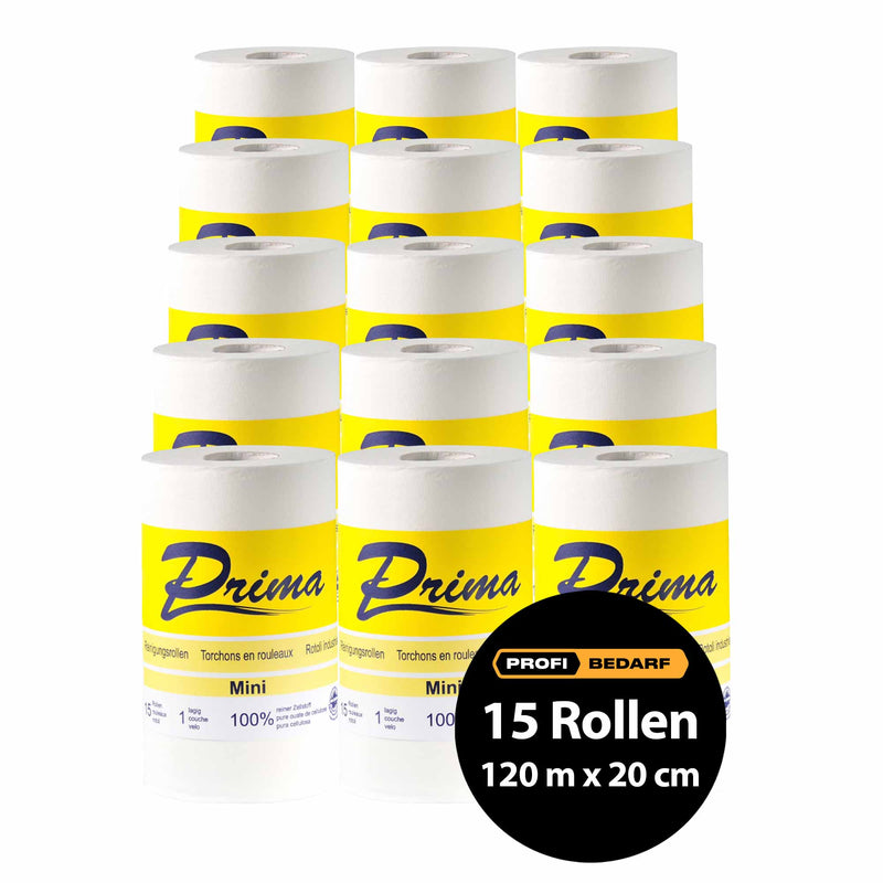 Mini-Reinigungsrollen Prima-Soft | 2-lagig | 57 m x 20 cm | 100% Zellstoff | Spiralhülse 50 mm