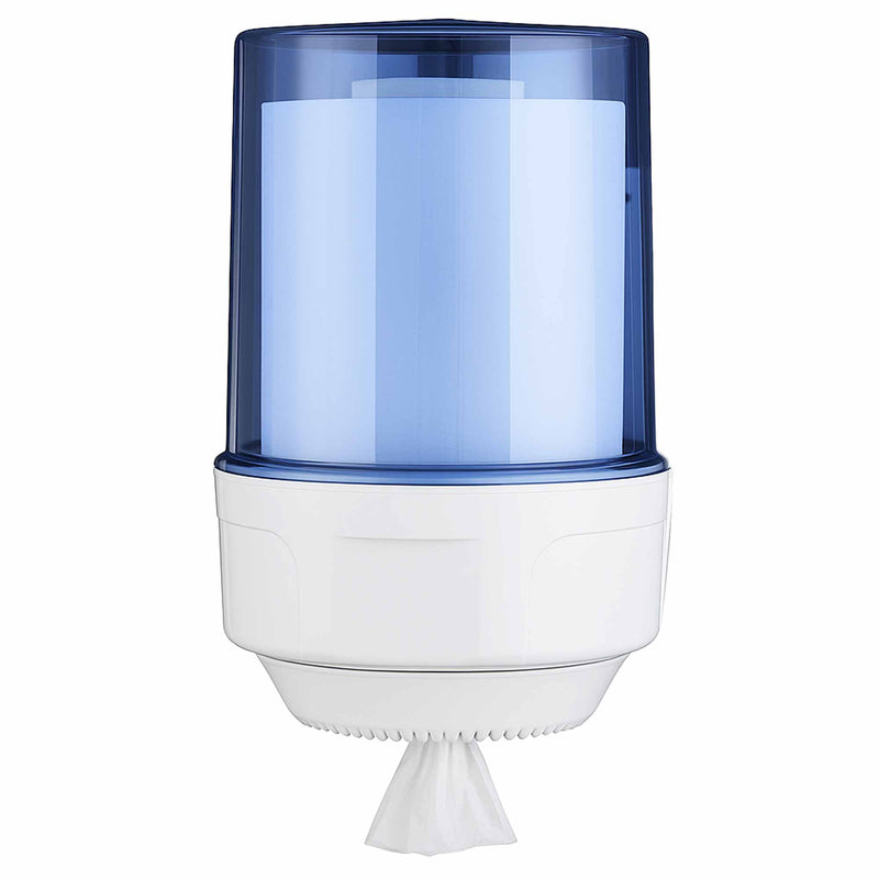 Mini-Rollenspender | ABS Kunststoff Weiss & Blau | mit Zackenabriss | abschliessbar