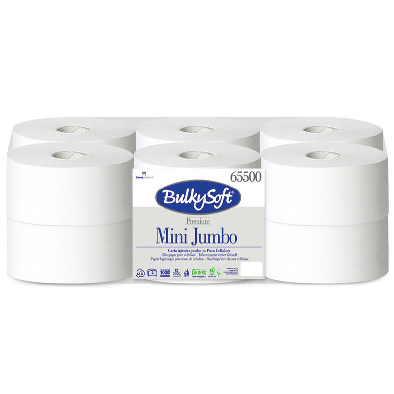 Toilettenpapier Mini Jumborollen | 145 m | 2-lagig | schnell auflösend | 100% Zellstoff | BulkySoft® Premium
