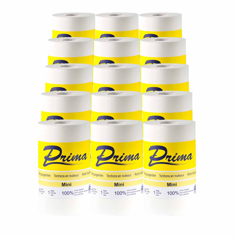 Mini-Reinigungsrollen Prima-Soft | 2-lagig | 57 m x 20 cm | 100% Zellstoff | Spiralhülse 50 mm