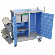 System-Reinigungswagen H | 2 x 20 L | 120 L Abfalleinheit | abschliessbar | Mopp-Stütze | Doppel-Stielhalter | Cleanfix