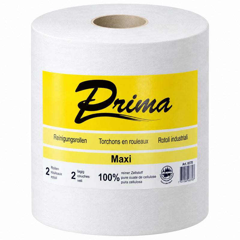 Putztuchrolle Maxi | 2-lagig | 325 m x 29 cm | ø 27 cm | 100% Zellstoff | Weiss | Prima