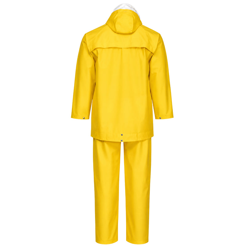 Regenkombi PVC/Polyester | Kapuze, Jackentaschen, Metertasche | wind- & wasserdicht | Gummizug | EN 343 Klasse 3/1