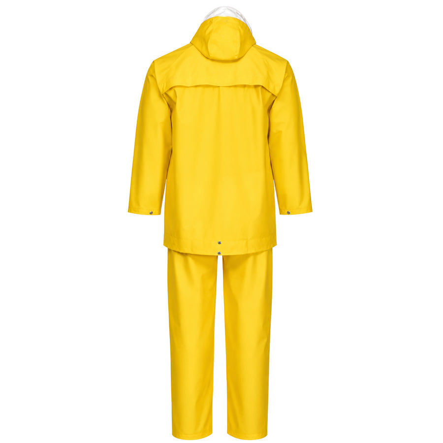 Regenkombi PVC/Polyester | Kapuze, Jackentaschen, Metertasche | wind- & wasserdicht | Gummizug | EN 343 Klasse 3/1