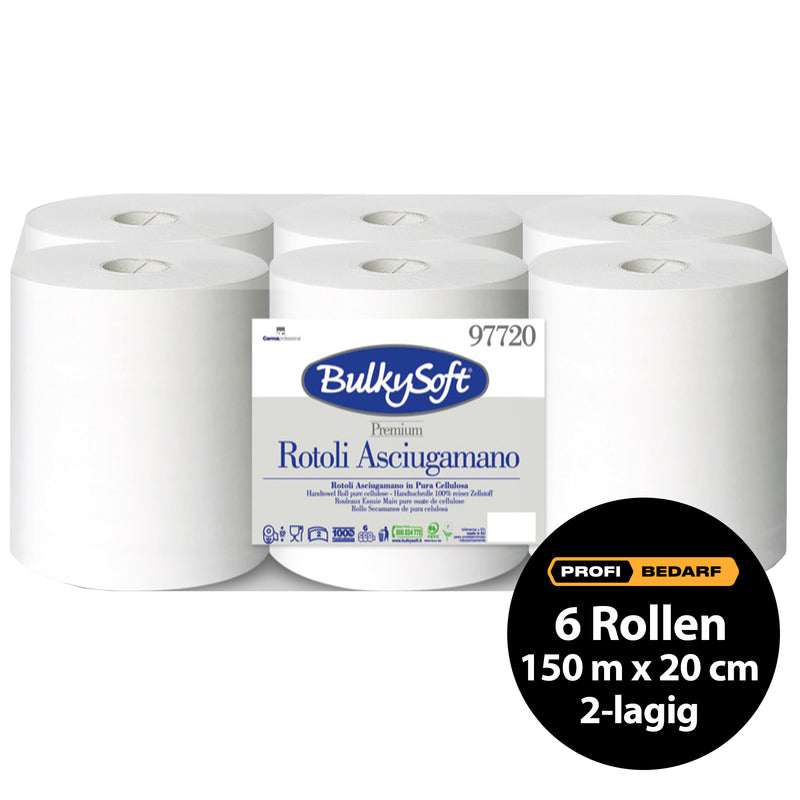 Papierhandtuchrollen | 150 m x 20 cm | 2-lagig | 100% Zellstoff | BulkySoft® Premium