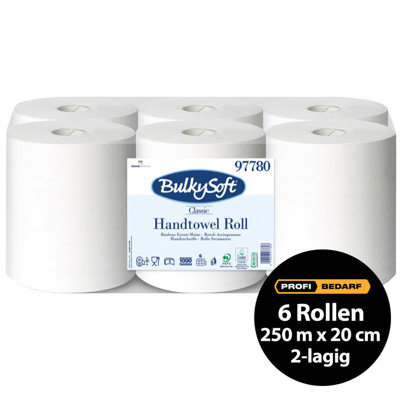Papierhandtuchrollen | 250 m x 20 cm | 2-lagig | 100% Zellstoff | BulkySoft® Classic