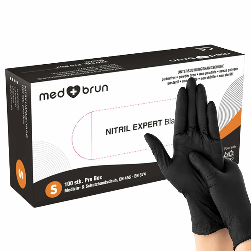 Nitrilhandschuhe Schwarz | latex- & puderfrei | mikrogeraute Fingerspitzen | Medbrun Expert