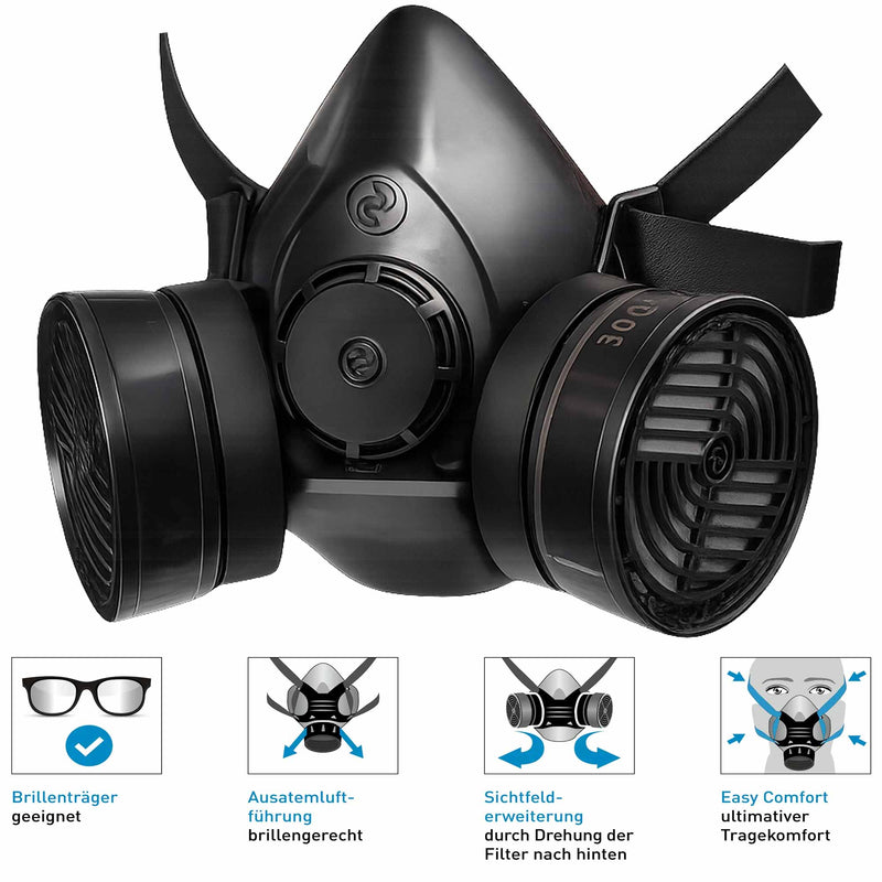 Halbmaske Polimask 100/2 | 66 mm Rundgewinde | mit Doppelfilter | Ekastu Safety