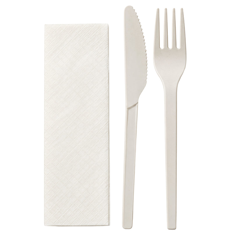 Besteckset Bio-Kunststoff | Messer, Gabel & Serviette | einzeln verpackt