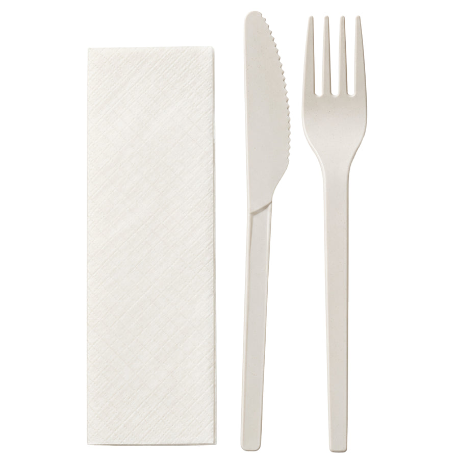 Besteckset Bio-Kunststoff | Messer, Gabel & Serviette | einzeln verpackt